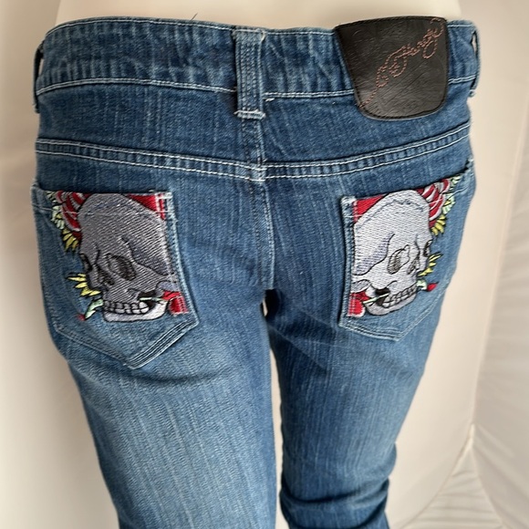 Ed Hardy Y2K multicolor skull back pocket stretch straight blue denim jeans - Picture 5 of 12